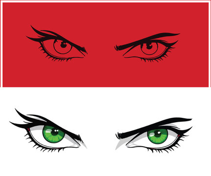 Intense Gaze Red and Green Eyes in an Anime Style Illustration