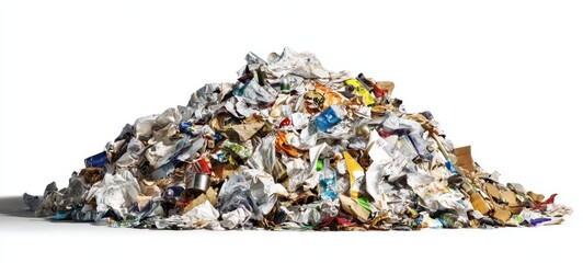 The large heap of mixed waste materials for recycling and environmental awareness.