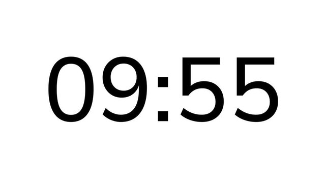 Countdown timer from 10 minute to 9 minute on white background