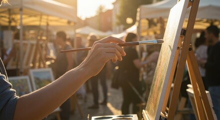 Artist Painting at an Outdoor Art Market