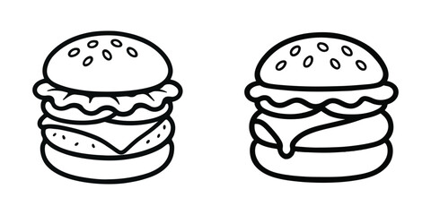 Black and white burger vector illustration with thick outline for fast food design