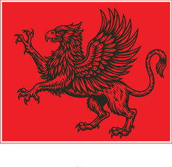 Black Griffin on Red Background Vector Graphic stylized