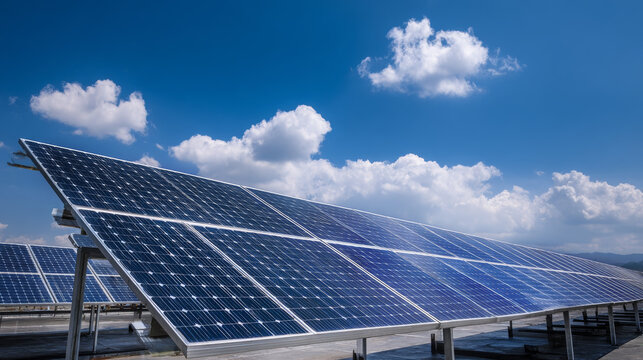 Large Solar Panel Array Under Clear Blue Sky