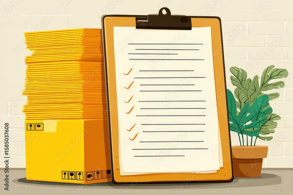 Poster organized workspace featuring a clipboard filled with checklists stacked beside vibrant file folders
