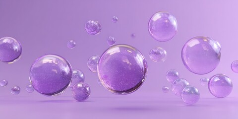 Floating purple spheres with glittery interiors create a mesmerizing abstract scene, perfect for backgrounds, design elements, or conceptual visuals with a modern aesthetic.