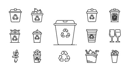 Recycling Vector Icon Set | Trash, recycle, container, food waste, compost, drinkware, environment, garbage, management