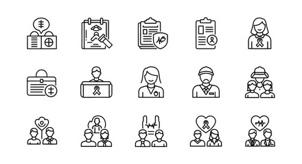 Charity & Support Vector Icon Set | Aid, health, care, worker, community, awareness, empathy, fundraiser, donation, volunteer icons