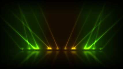 Orange green neon laser rays abstract technology background