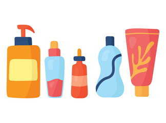 beauty care products set in bright colors