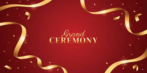 Red grand ceremony background with ribbon. Modern elegant promotional media design.