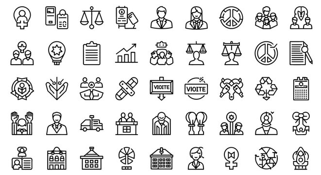 Social Justice Vector Icon Set | Equality, justice, rights, activism, freedom, peace, support, awareness, democracy, community icons