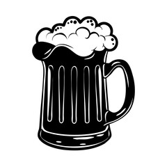 Black and White Beer Mug with Frothy Head Icon for Bar or Pub Menu Design