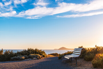 Bench with ocean views at sunset, Victor Harbor, South Australia