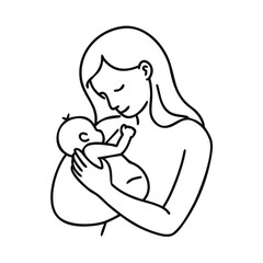 Simple Line Art Vector of Mother Holding and Cuddling Newborn Baby