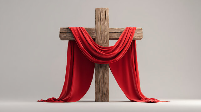 Wooden cross draped in red cloth easter lent christianity religious symbol