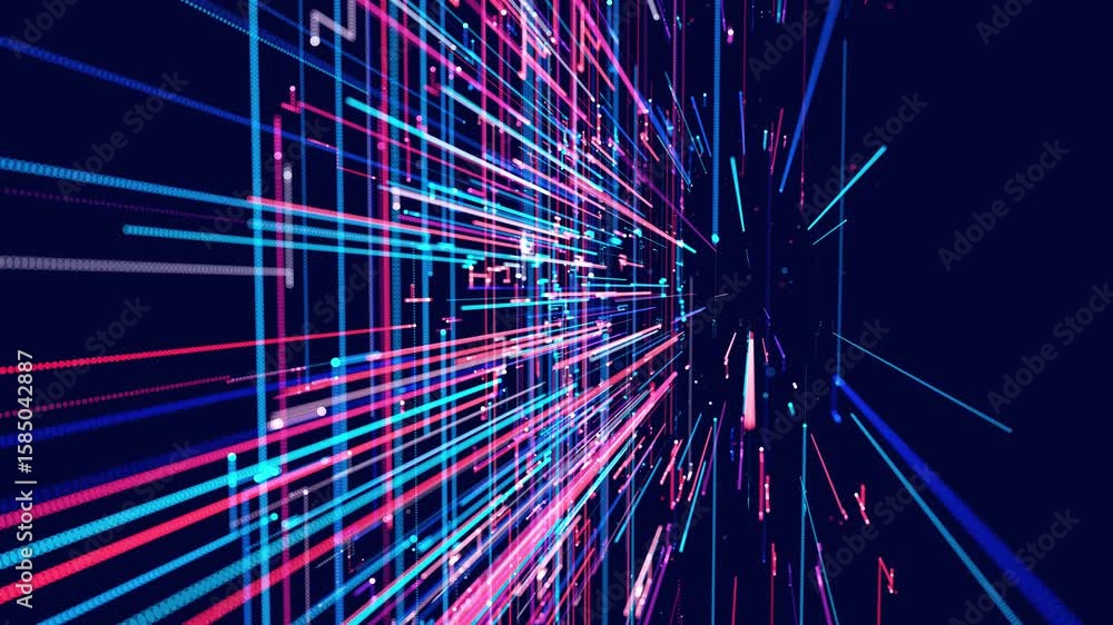 Poster blue red holographic constructions, 3d structures of luminous lines. abstract 3d grids as a high-tec