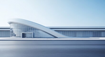 Obraz premium Modern architectural design with sleek curved lines and large glass windows