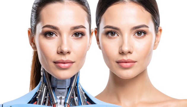 dual-faced portraits (half human, half machine isolated on transparent background. Png