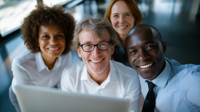 Diverse coworkers collaborating on funnel analysis in bright workspace - Powered by Adobe