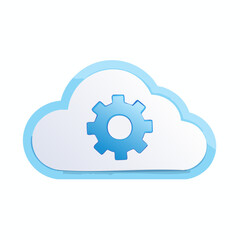 Blue cloud shape containing a Gear. Illustration on a White Background