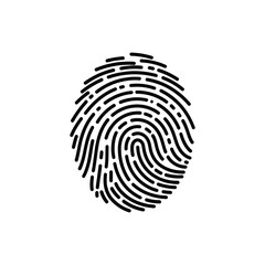 Round fingerprint logo in black, representing identity, security, and access