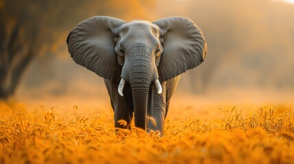 Obraz premium Majestic elephant in golden field