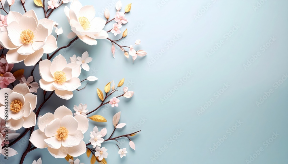 Poster delicate paper flower arrangement studio setting art creation minimalist environment close-up view f