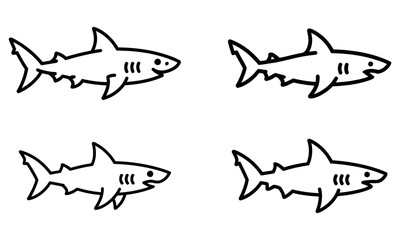 Obraz premium Shark icon set in simple outline style representing marine predator and ocean wildlife 