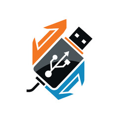 Fototapeta premium Modern USB plug and cable icon in bold style, representing technology, connectivity, and digital transfer—ideal for electronics or tech branding