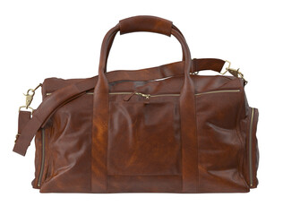 A stylish brown leather travel bag, exuding quality and sophistication