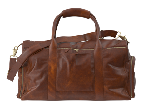 A stylish brown leather travel bag, exuding quality and sophistication