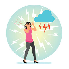 Anxiety. A woman struggling with stress and noise.