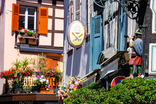 Colorful houses inside beautiful fairytale Alsacian village