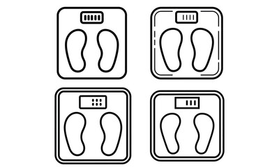 Weight scale icon set showing digital bathroom scales with foot symbols for health and fitness design
