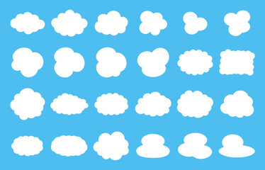 Clouds collection. Cloud icon. Abstract white cloudy set isolated on blue background. Vector illustration