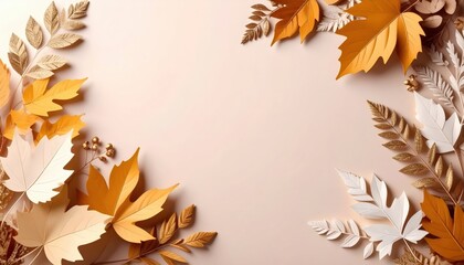Autumn leaf arrangement indoor studio decorative art warm color palette close-up view seasonal aesthetic
