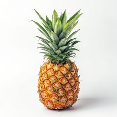 Fototapeta premium Isolated Pineapple Fruit with Green Crown on White Backdrop, Tropical, Summer