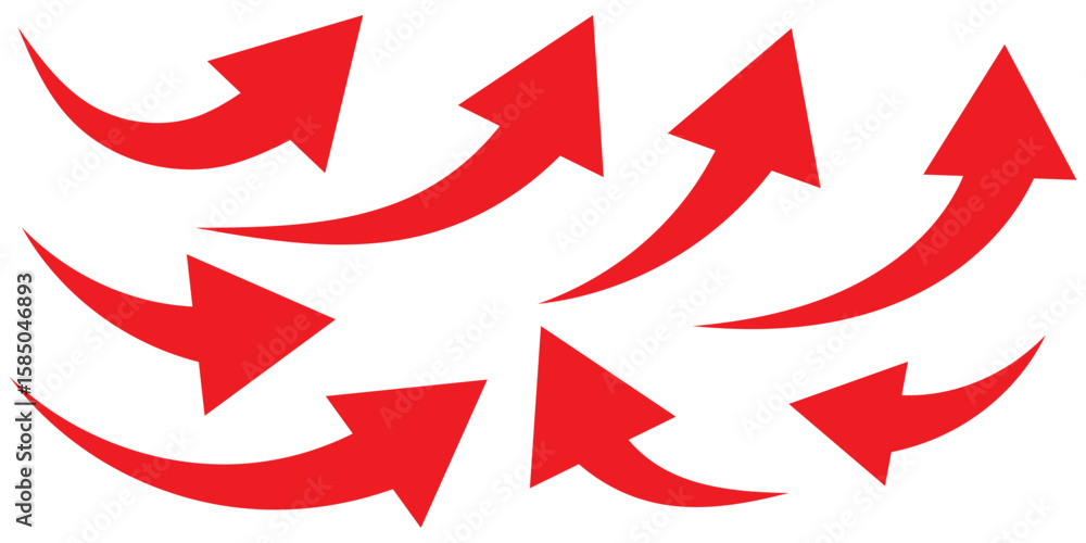 Poster black and red curve arrow icon set. arrow icons with various styles. vector illustration.