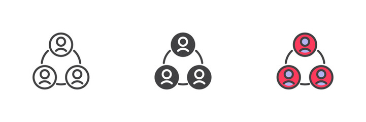 Team structure icon set in line, solid and filled outline style