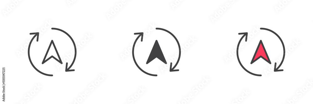 Poster compass rotation icon set in line, solid and filled outline style