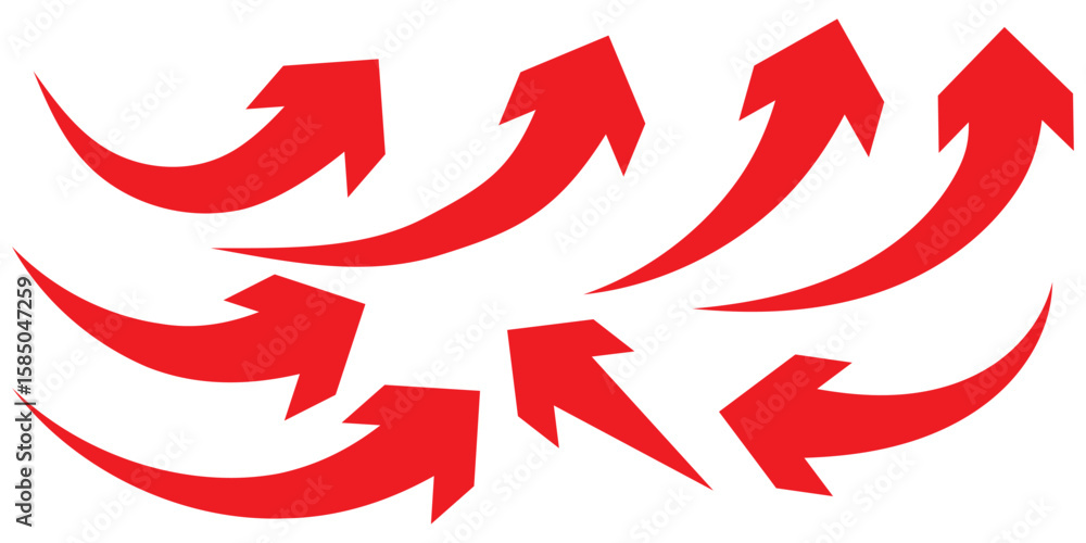Poster red ,black curved arrow set. curved arrows sign. set of curved arrows isolated on white background. 