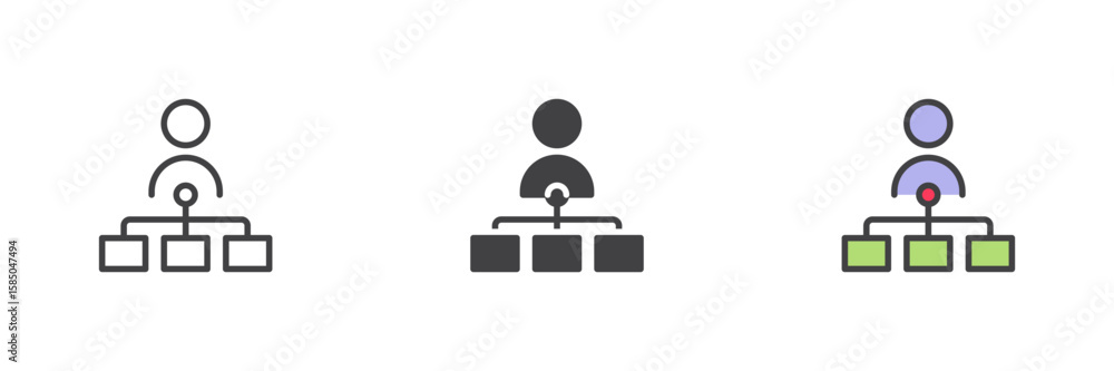 Poster hierarchy user icon set in line, solid and filled outline style