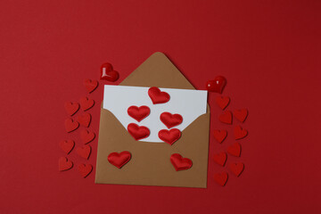envelope, letter and space for text on red background