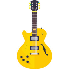 Naklejka premium Bright yellow semi-hollow body electric guitar illustration, perfect for adding a touch of musical charm to any project, design, or musical context.