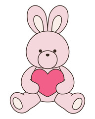 かわいいうさぎのぬいぐるみのベクターイラスト。兔、アイコン、ハート、動物