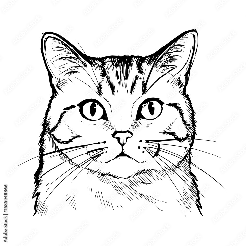 Poster isolated vector image of a cat head sketch on transparent background