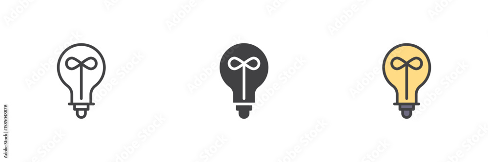 Poster idea bulb icon set in line, solid and filled outline style