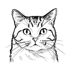 Isolated vector image of a cat head sketch on transparent background  