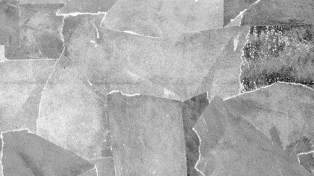 Abstract grunge paper animation. A chaotic black and white stop-motion background with a raw, urban feel. black and white animated background loop for edgy, artistic projects.