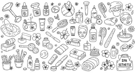 Hand-drawn Spa and Beauty Essentials Collection: Skincare Products, Tools  Relaxation Items